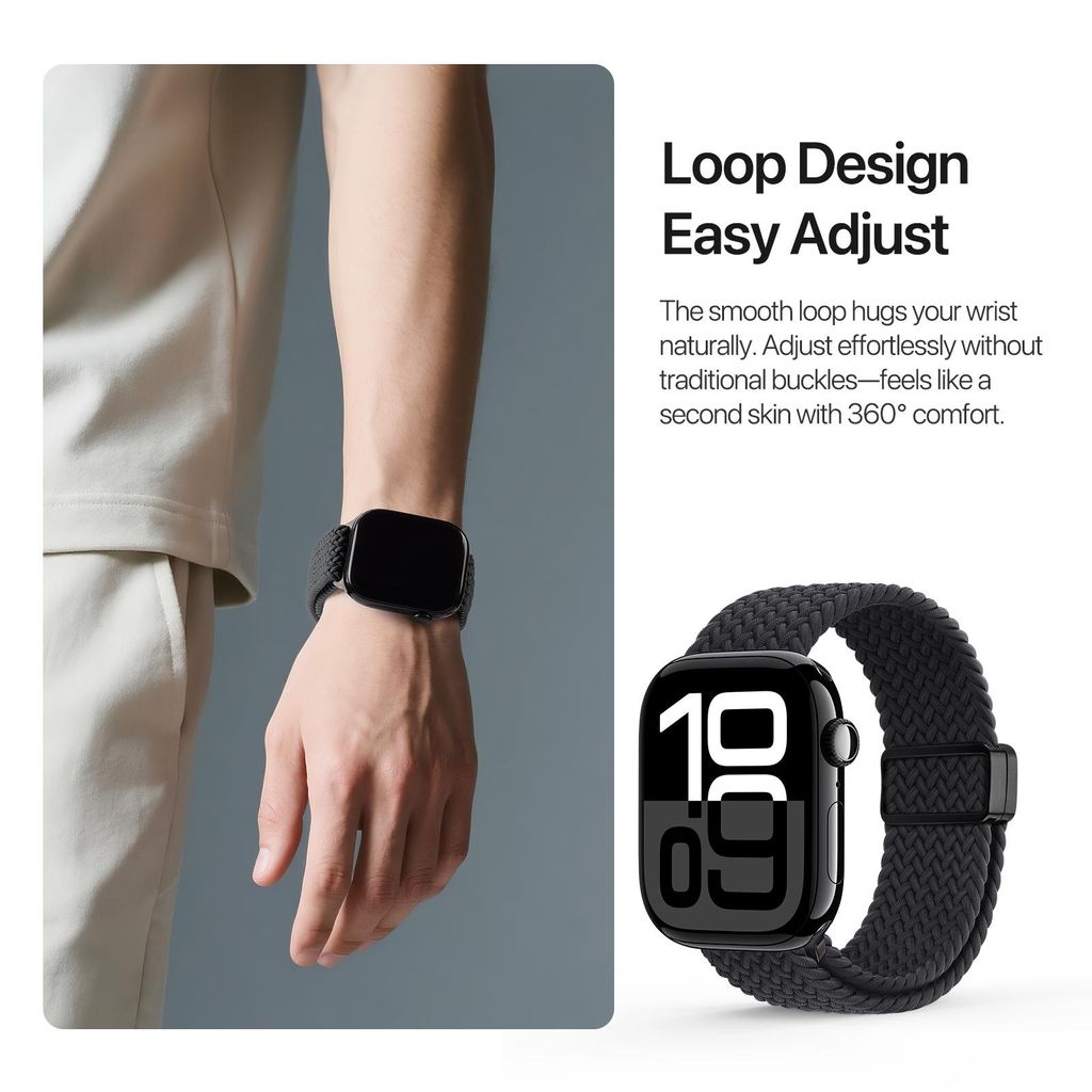 DUX DUCIS Apple Watch 42/44/45/46/49 mm kellonranneke nailonilla ja magneettilukolla – musta