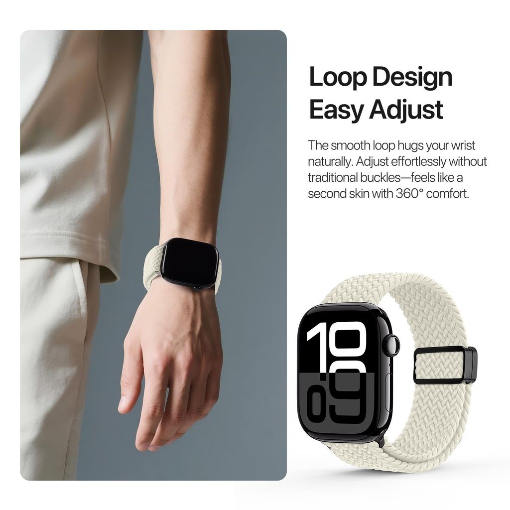 DUX DUCIS Apple Watch 42/44/45/46/49 mm kellonranneke nailonilla ja magneettilukolla – valkoinen