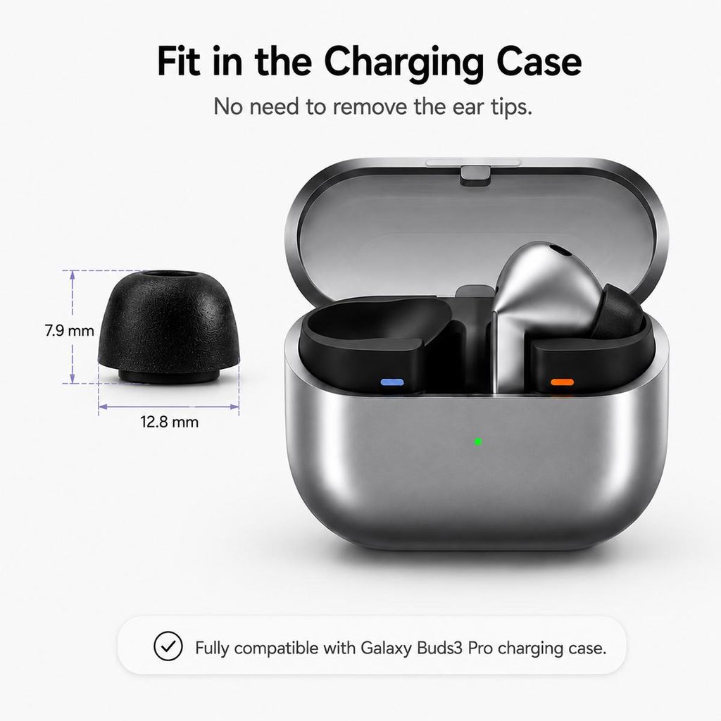 XDcase Samsung Galaxy Buds3 Pro Memory Foam-ørepropper, 3 par – svart