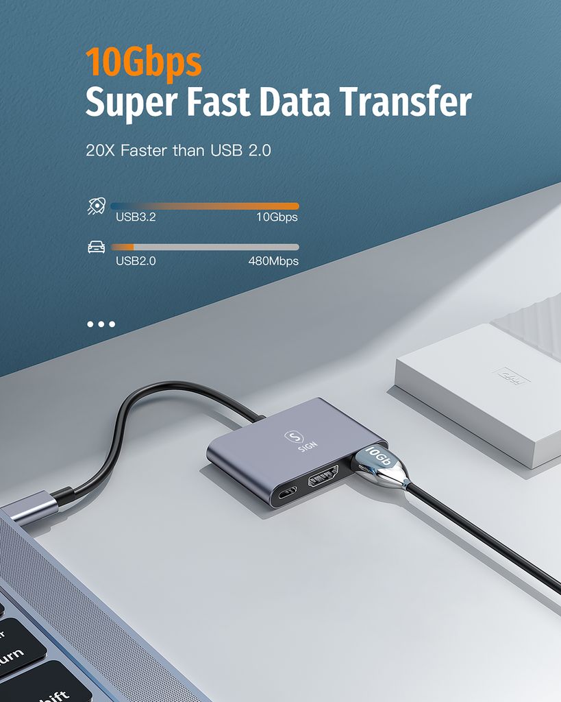 SiGN USB-C Hub till USB-A 3.0 / USB-C PD 100W / HDMI 4K@30Hz ...