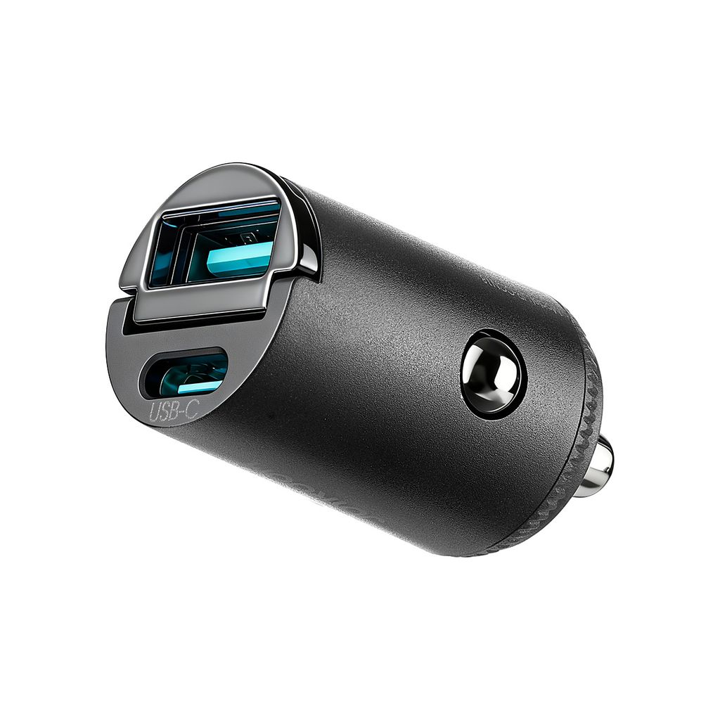 Joyroom JR-CCN18 USB-A/USB-C mini billaddare med dragring – svart