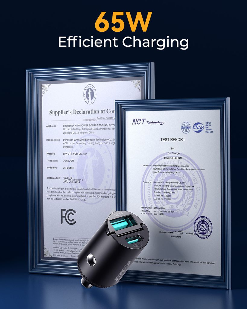 Joyroom JR-CCN18 USB-A/USB-C mini billaddare med dragring – svart