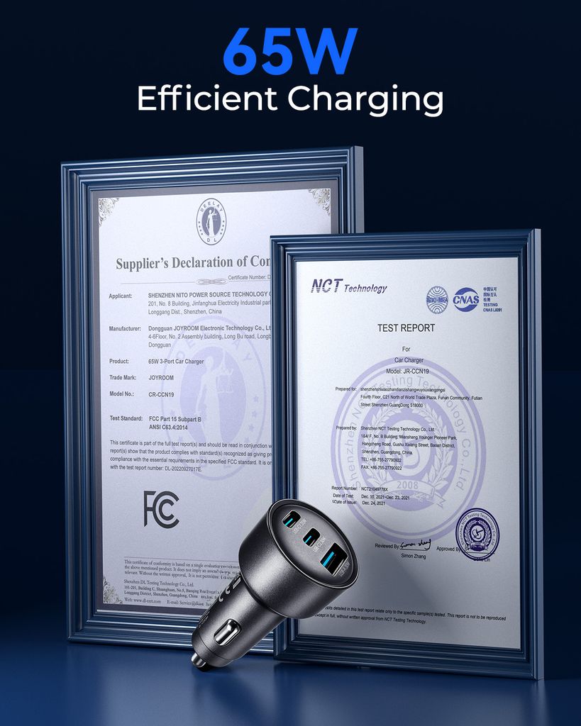 Joyroom JR-CL21 65W 3-i-1 billaddare USB-C/USB-A – Svart