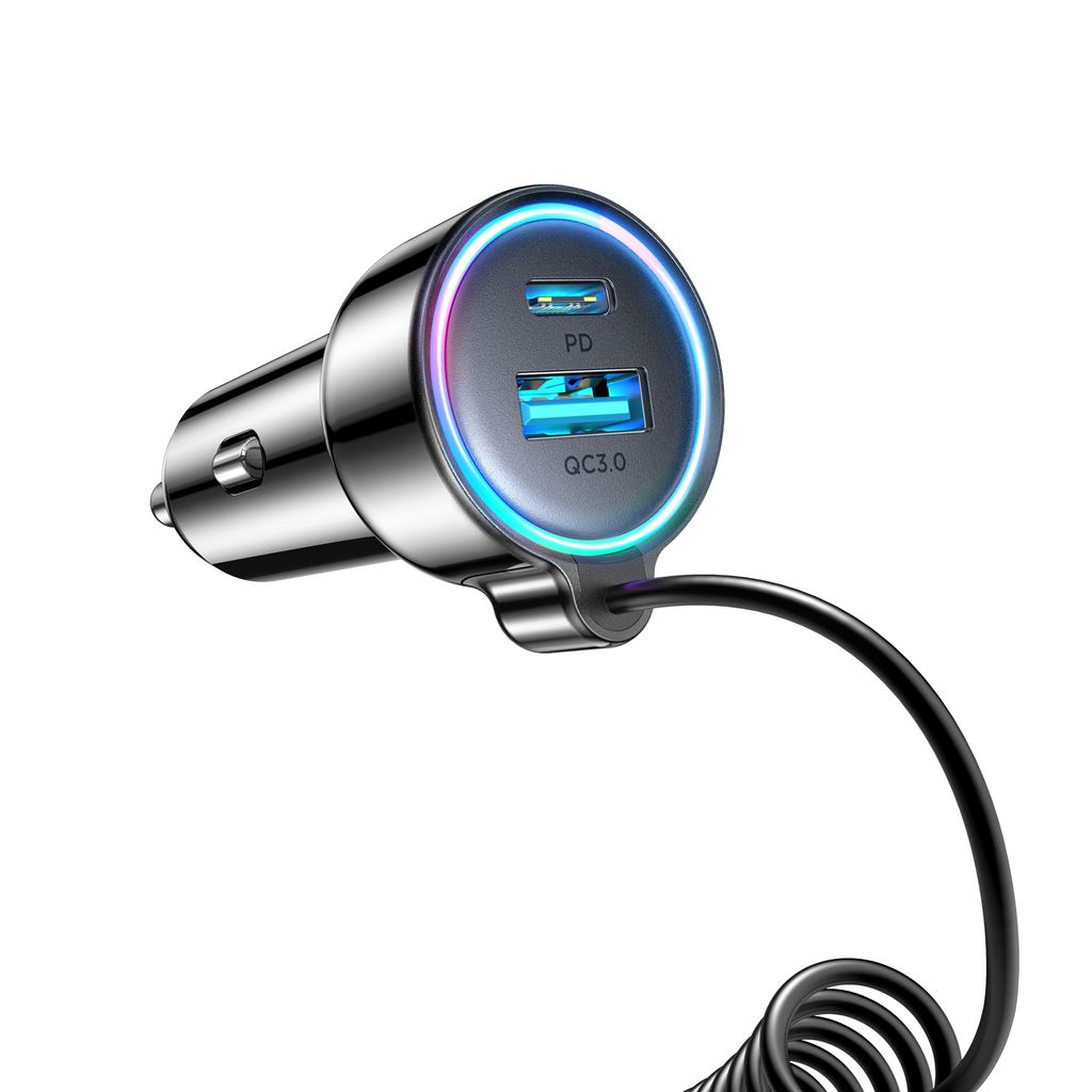 Joyroom JR-CL07 3-i-1 90W billaddare USB-C/USB-A portar med USB-C kabel – svart