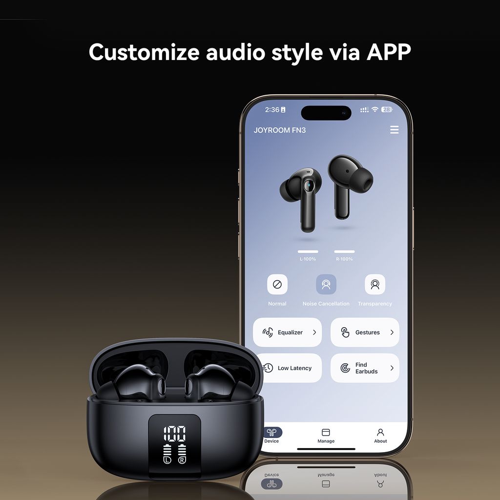 Joyroom Wireless Earphones with ANC and Smart App Control - Black