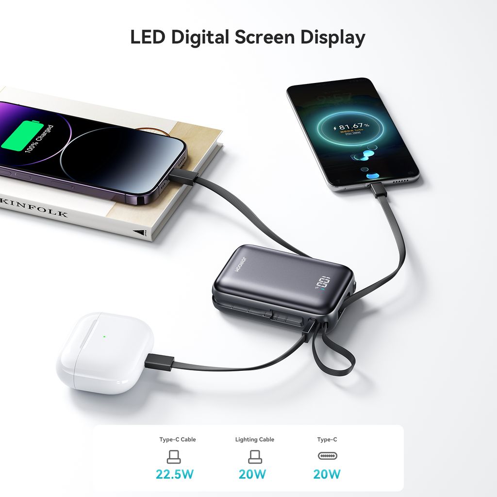 Joyroom JR-PBF29 Mini-Powerbank 20000mAh 22,5W mit zwei Kabeln – weiß