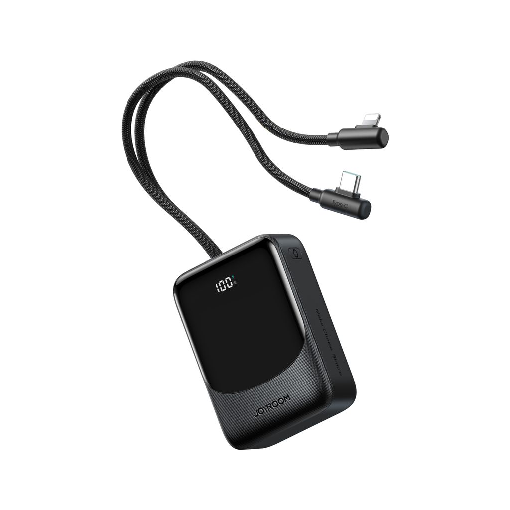 Joyroom JR-PC1 22.5W mini powerbank 10000mAh med USB-C/Lightning-kablar – Svart