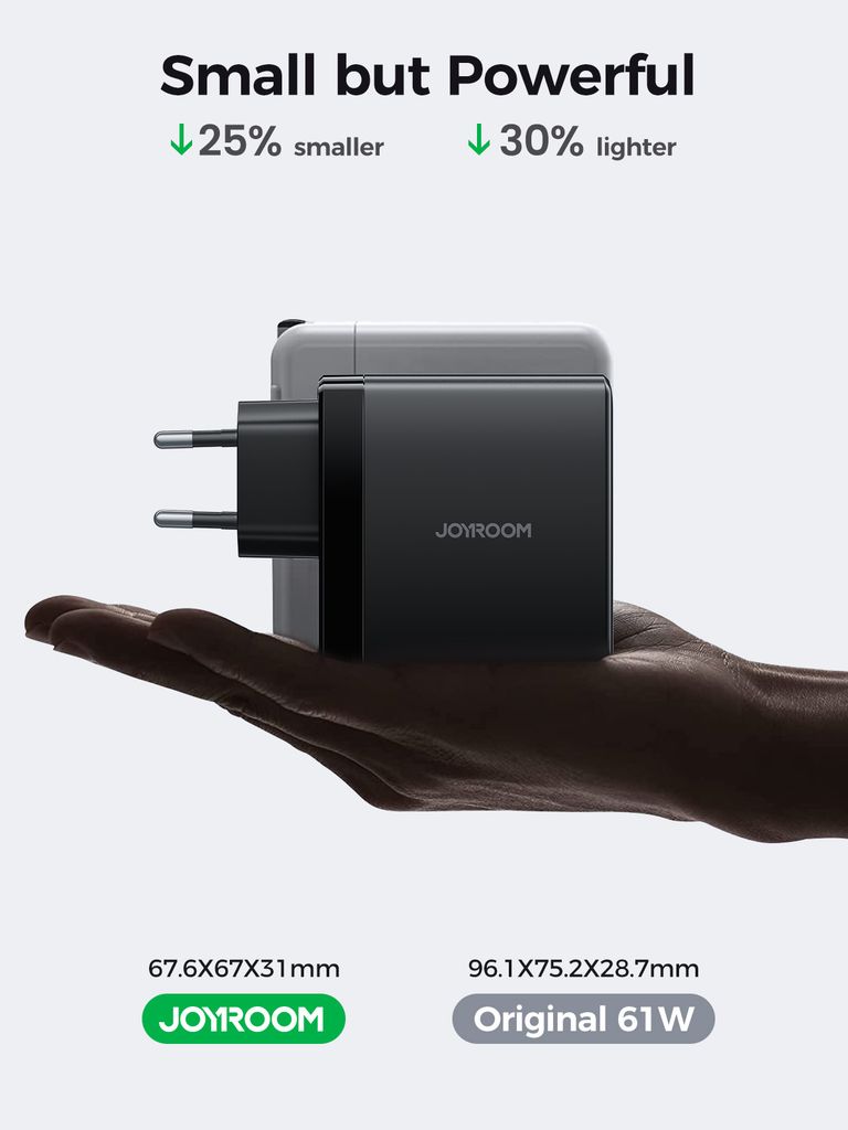 Joyroom 100W GaN Moniporttipikalaturi USB-C-kaapelilla 240W, 2m – Musta