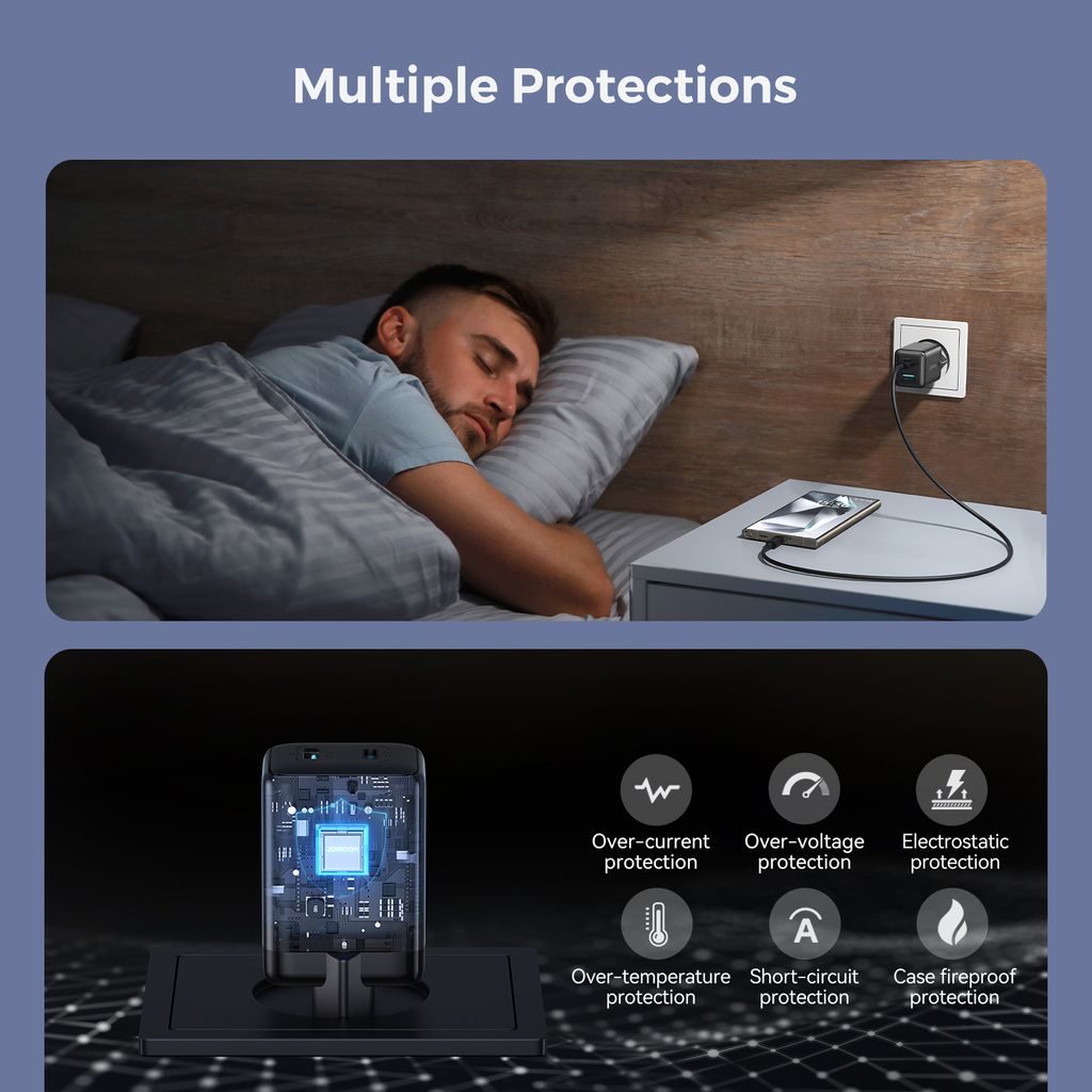 Joyroom JR-TG8 45W USB-A/USB-C wandlader GaN – Zwart