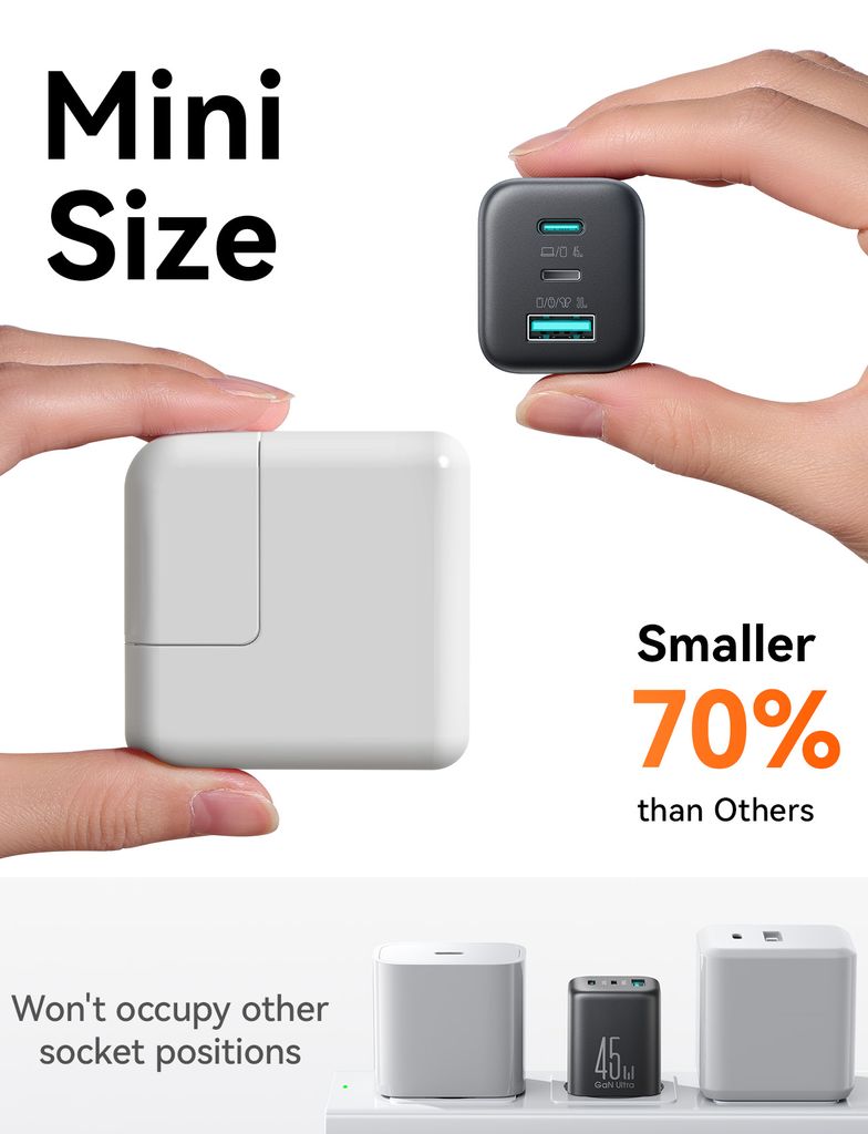 Joyroom JR-TO1 45W GaN Laddare 2x USB-C/1x USB-A – Svart