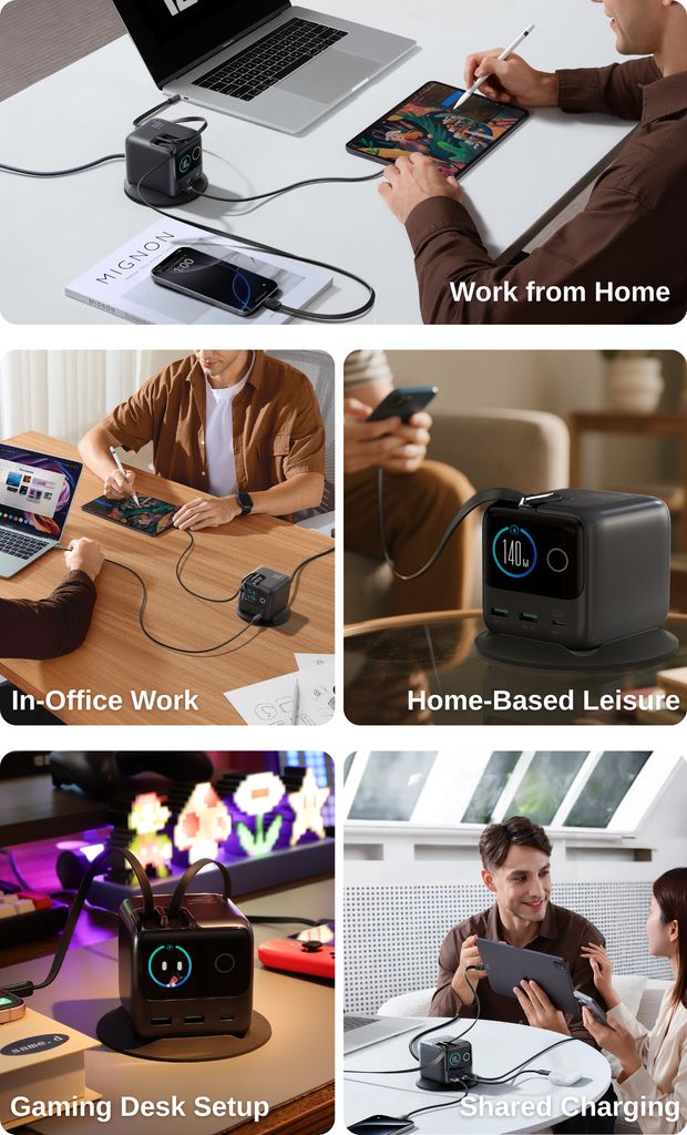 JOYROOM PODIX JR-TRD01 140W 5-in-1 GaN-latausasema - Harmaa