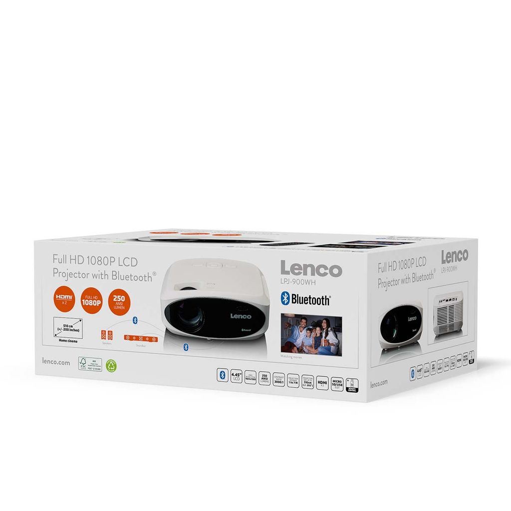 Lenco Full HD 1080P LCD-projektor med Bluetooth - Hvid