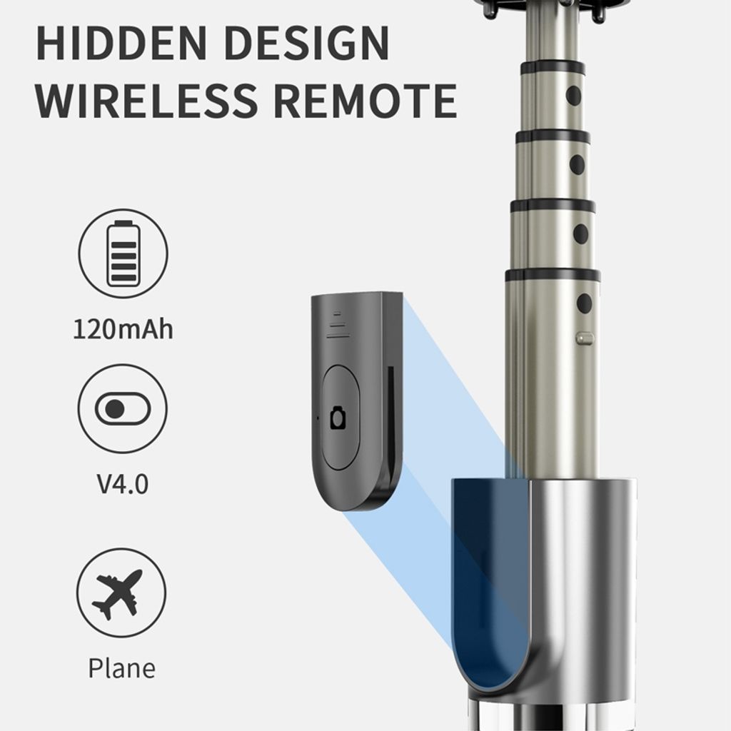 Vikbar Bluetooth Selfiepinne & stativ i aluminiumlegering, 86cm – svart