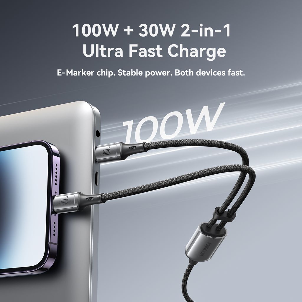 Joyroom S-A57 RapidX-serien hurtigladekabel USB-C til USB-C/Lightning – grå