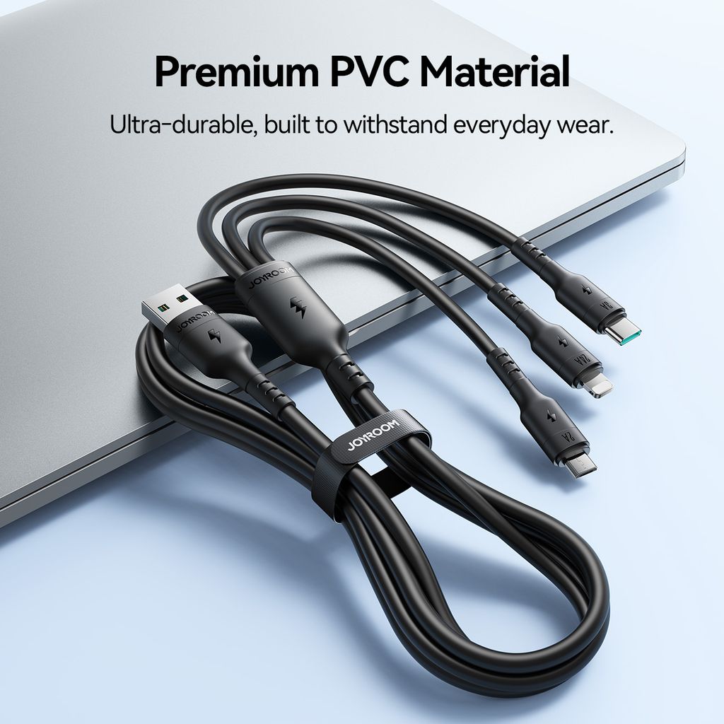 Joyroom S-A61 OmniGo-serien 3-i-1 USB-A-ladekabel USB-C/Lightning/Micro – svart