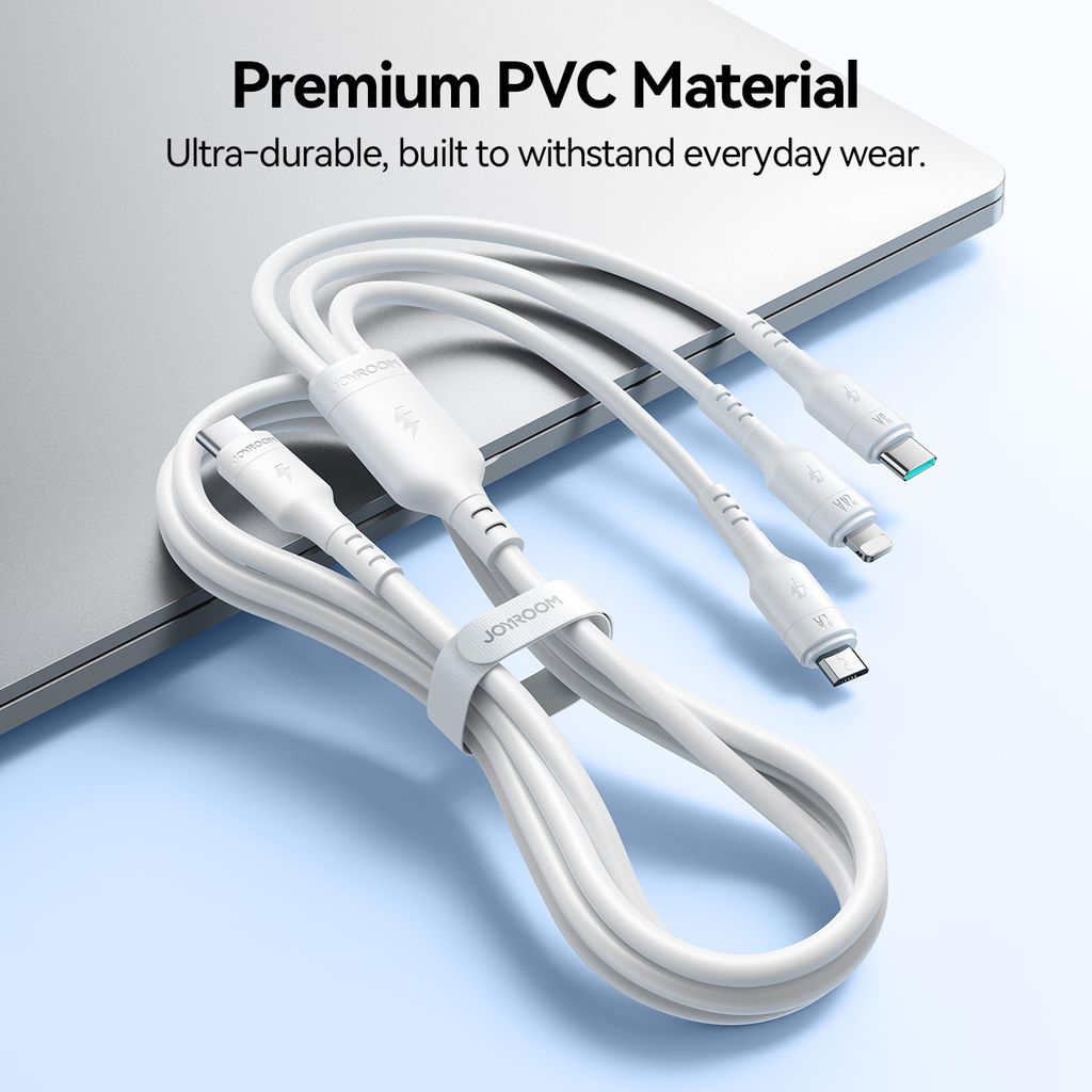 Joyroom S-A61 OmniGo-serien 3-i-1 USB-C-ladekabel USB-C/Lightning/Micro – hvit