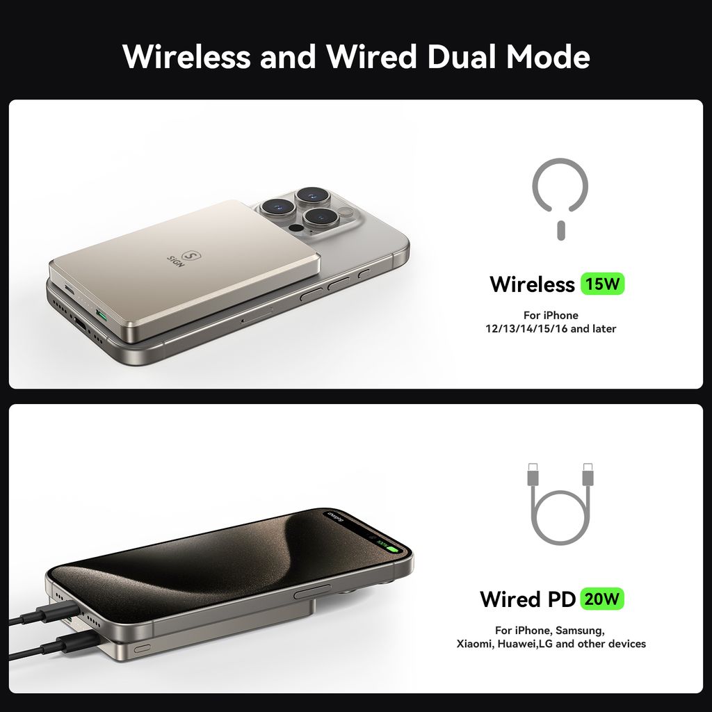 SiGN Ultratunn Magnetisk Powerbank 10000mAh, 20W - Titan