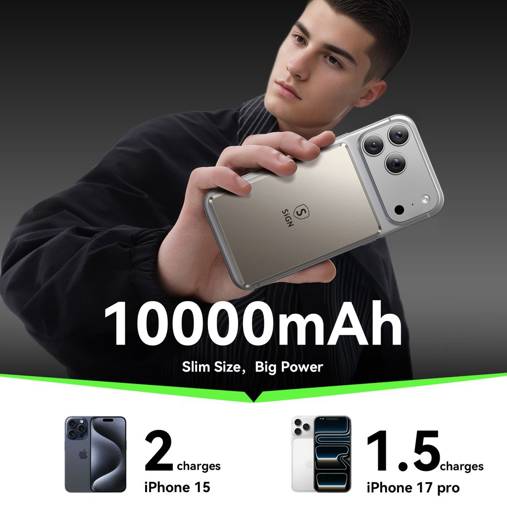 SiGN ultratynn magnetisk powerbank 10000mAh, 22,5W – Titan