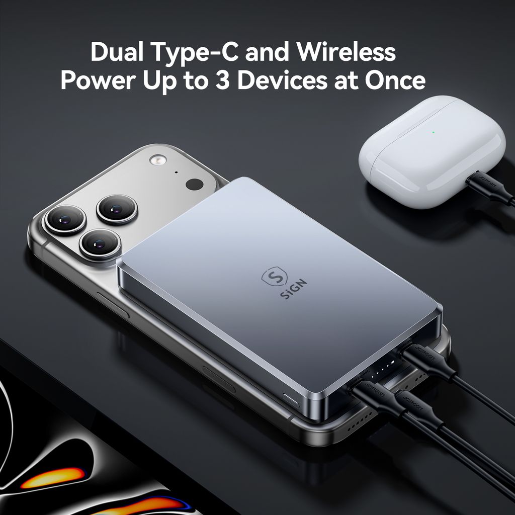SiGN Ultratunn Magnetisk Powerbank 10000mAh, 22.5W – Grå