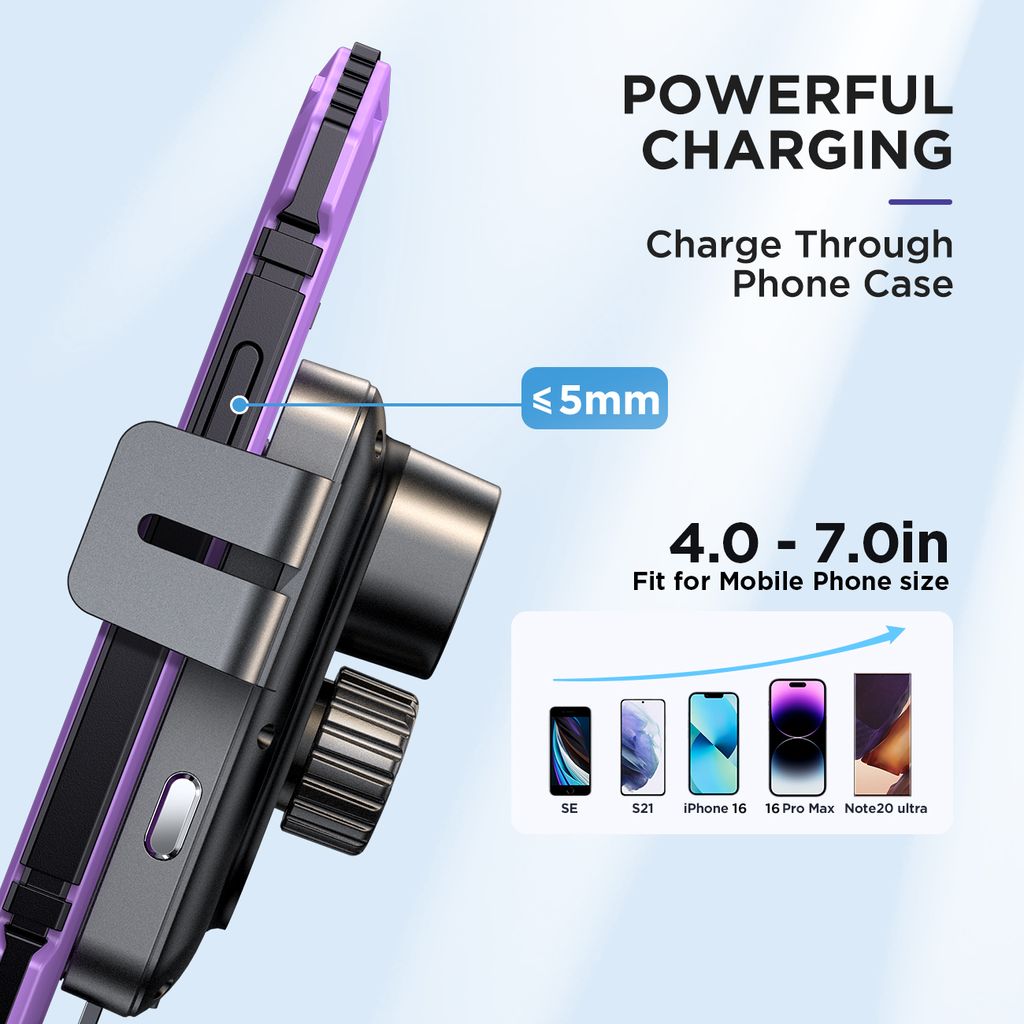 SiGN Bilholder til Smartphones med Trådløs Opladning, 4,7"-6,8" - Sort