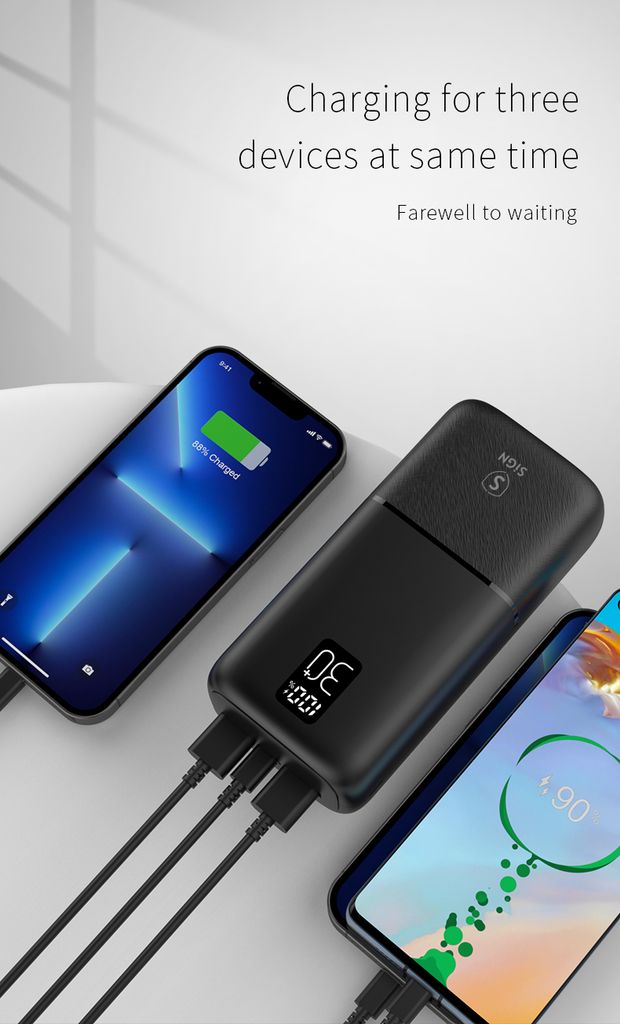 SiGN-varavirtalähde 22,5 W, 30 000 mAh, USB-C ja USB-A
