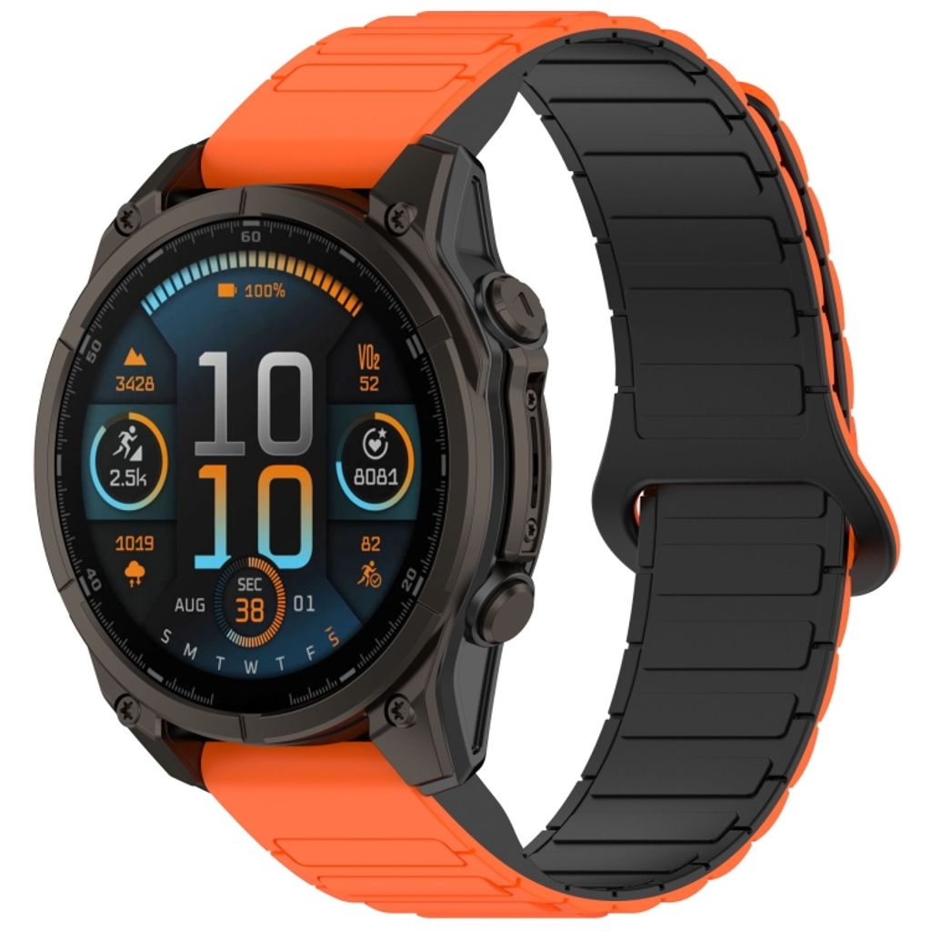 Garmin Fenix 8 51mm Klokkereim i silikon tofarget - Svart / Oransje