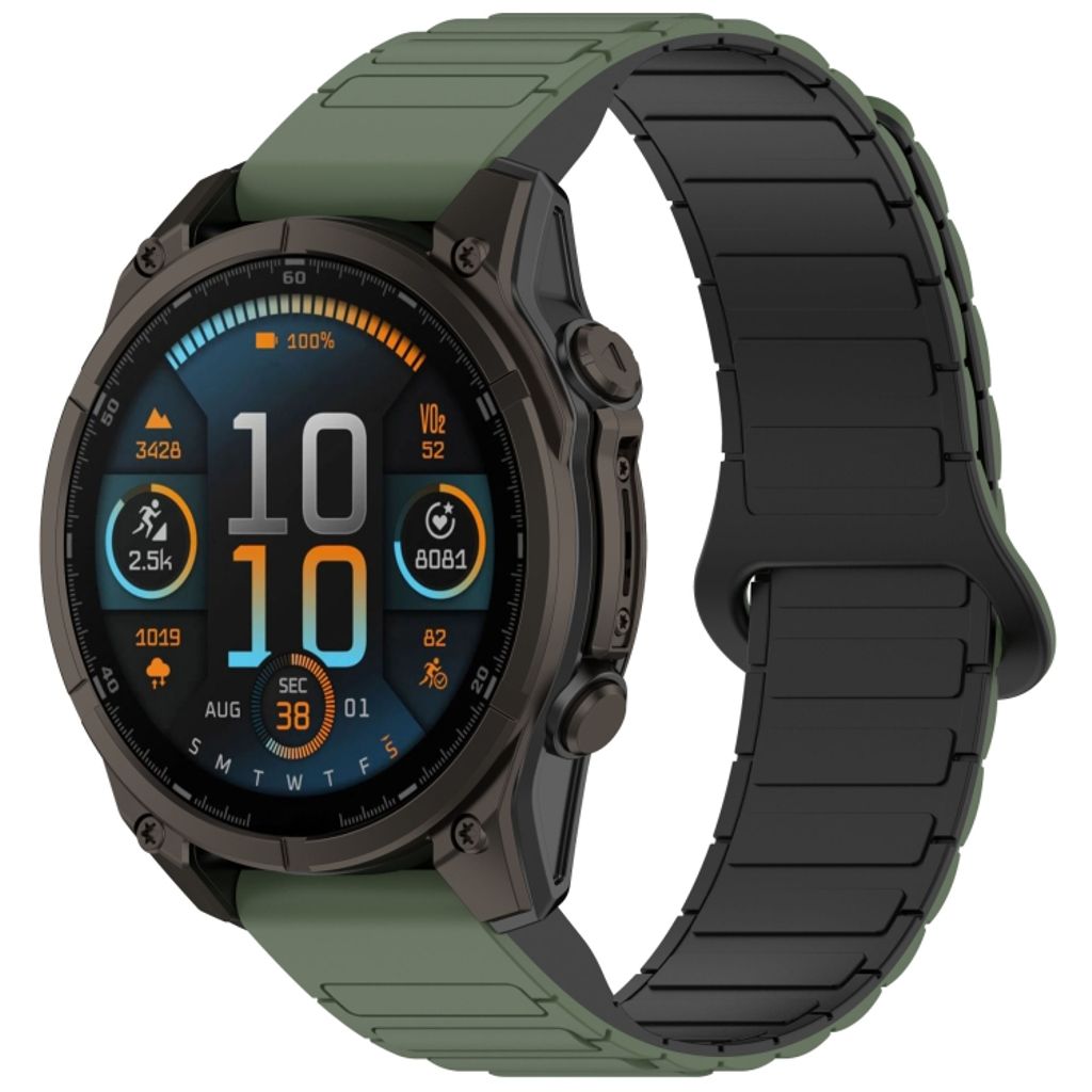 Garmin Fenix 8 43mm Klokkereim i silikon tofarget - Svart / Grønn