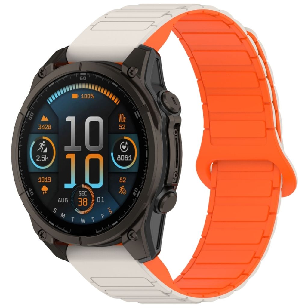 Garmin Fenix 8 43mm Klokkereim i silikon tofarget - Hvit / Oransje