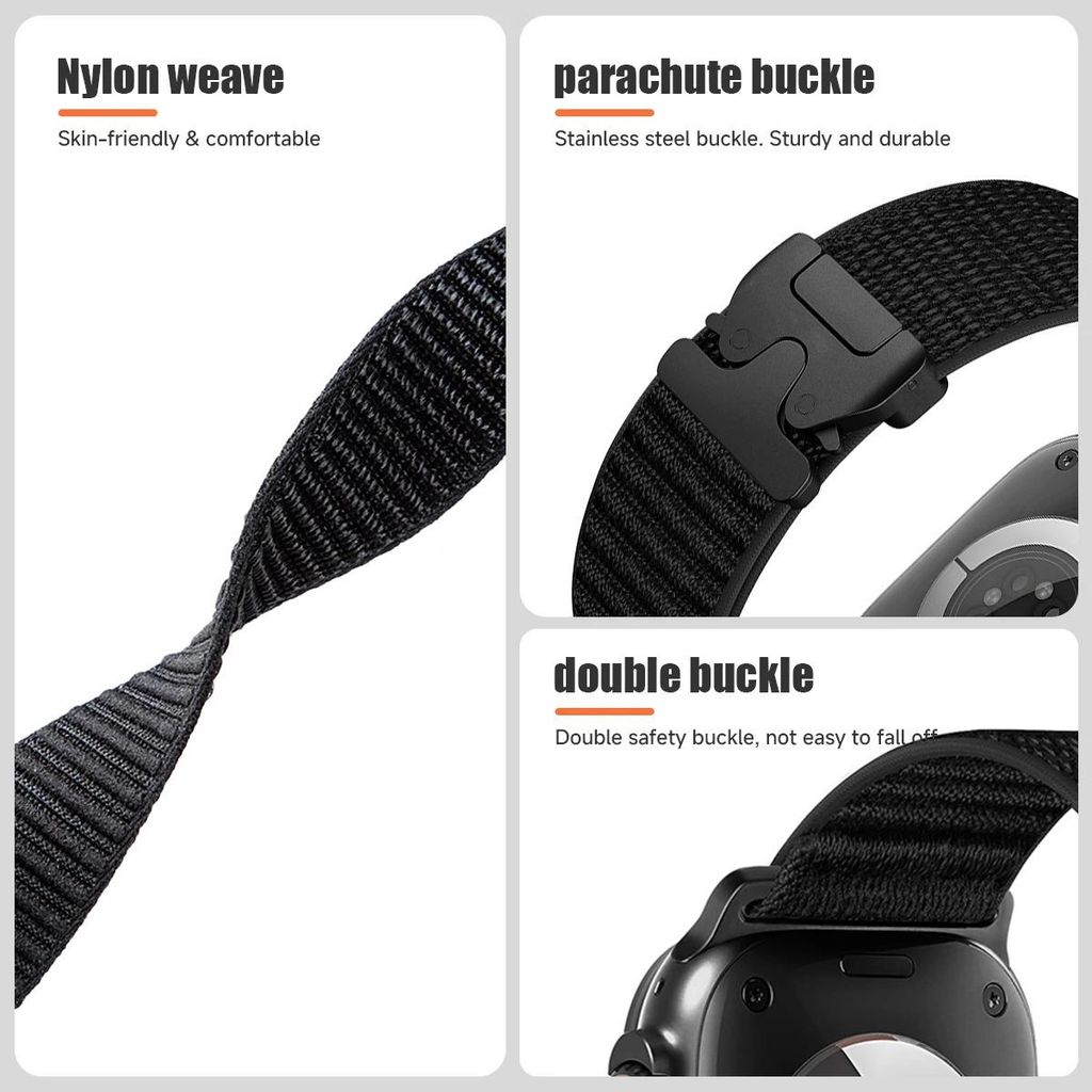 Apple Watch 49/46/45/44mm Nylon-kellonranneke laskuvarjosoljella - musta