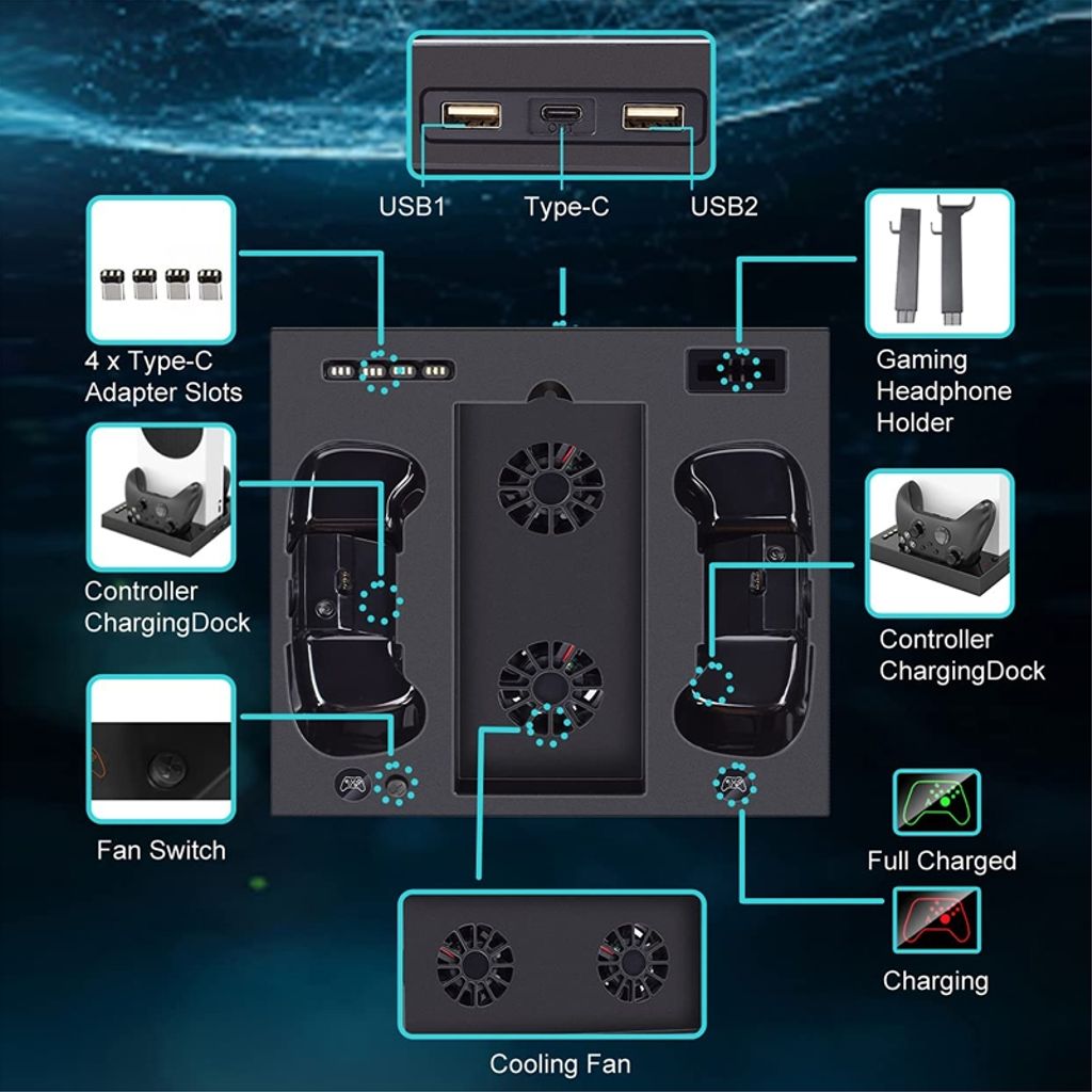 iPlay Kylningsbas & Laddstation för Xbox Series S – Svart