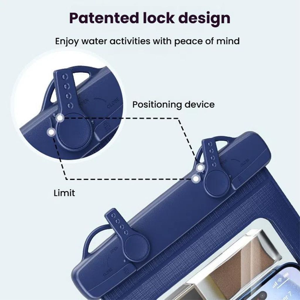 Universal IPX8 vandtæt etui til mobiltelefoner med armbånd – marineblå