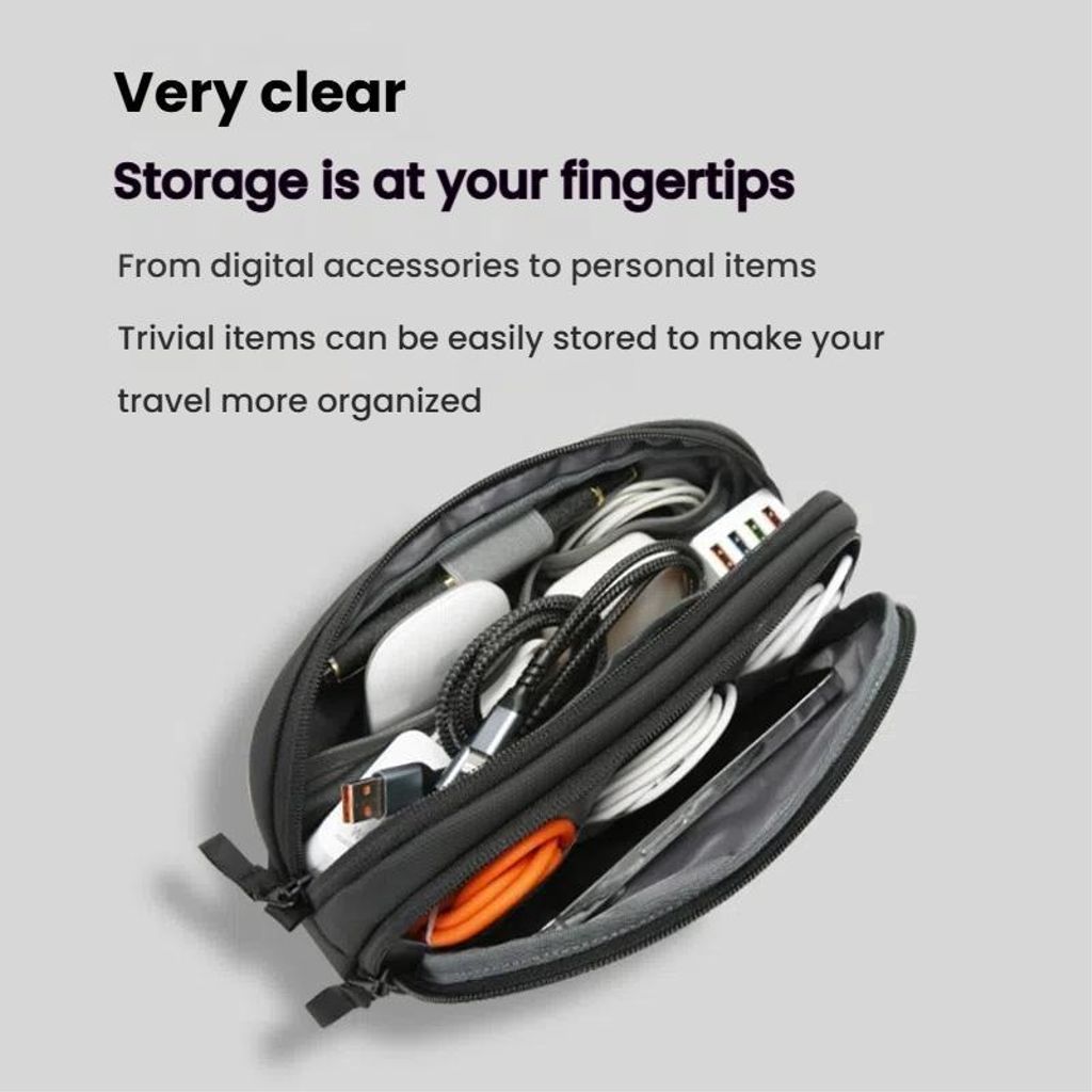 BANGE 3067 opbevaringstaske med flere rum til kabler og elektronik – Sort