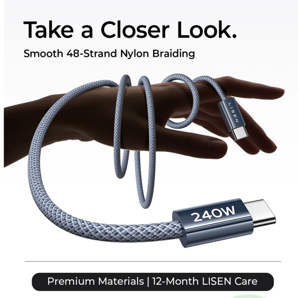 Lisen USB-C till USB-C-kabel 240W, 2m, 2-pack – Mörkblå