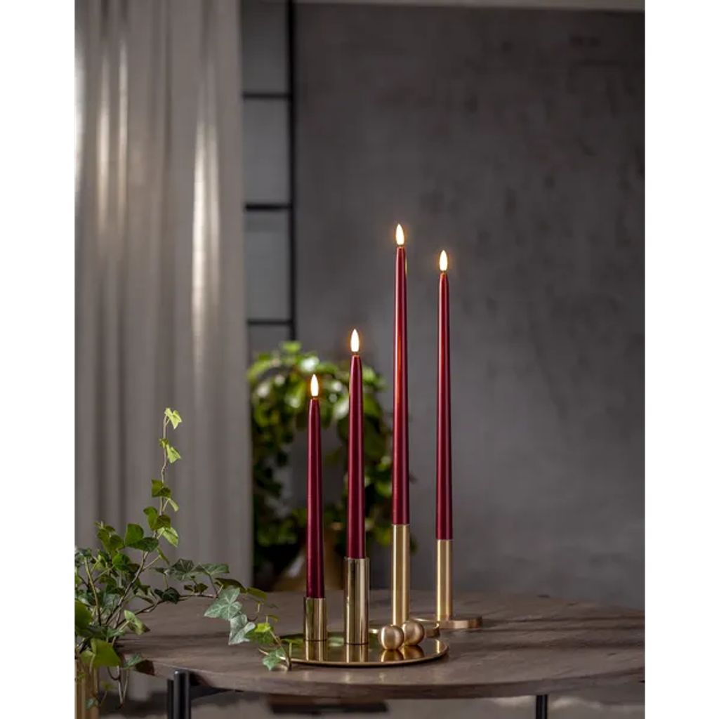 Star Trading LED-Kerze im Antik-Stil, 2er-Pack, Flamme Metal, 28,5 cm – Rot