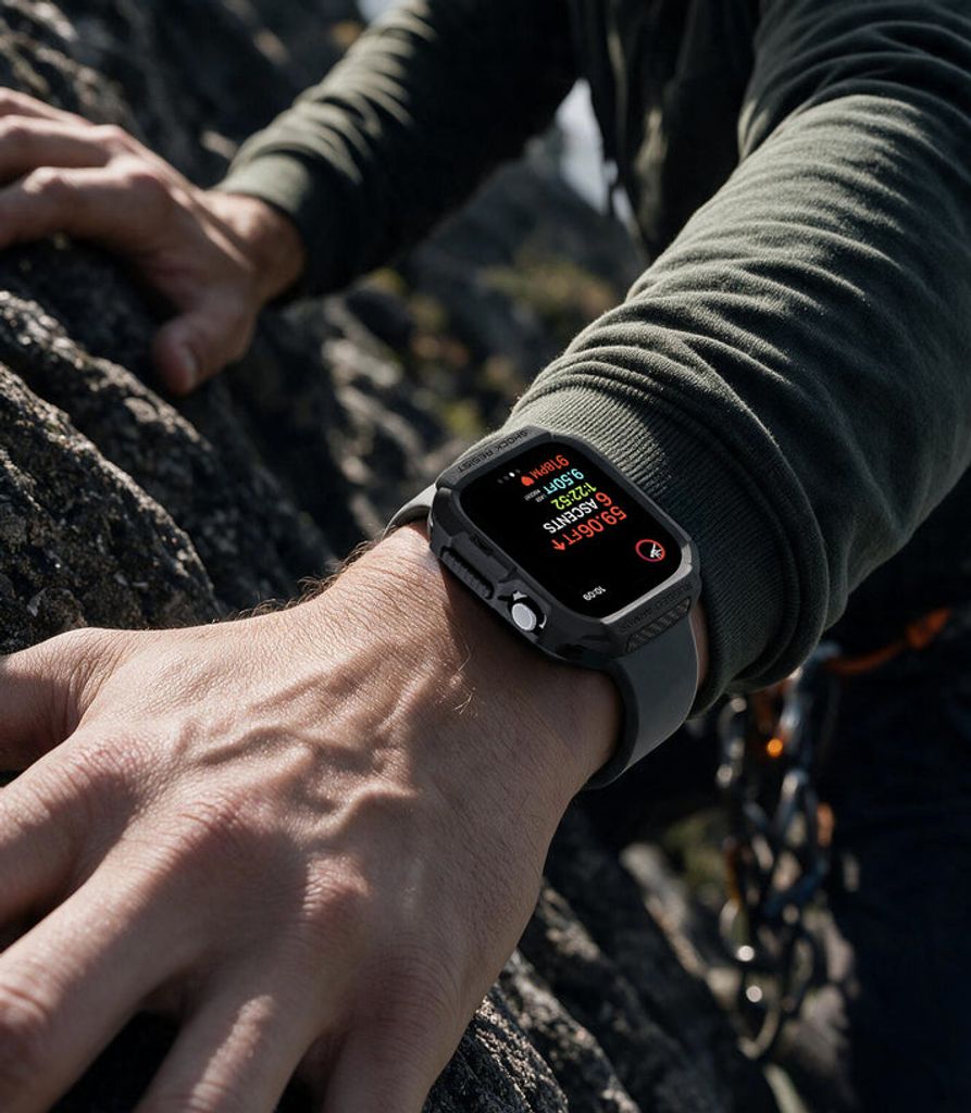 Spigen Apple Watch 12 (46mm) kuori Rugged Armor - Musta