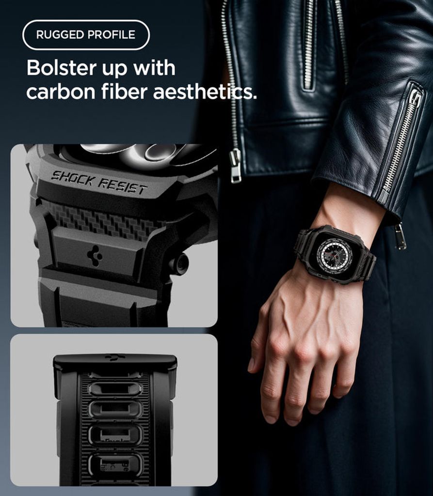 Spigen Apple Watch 12 (42mm) Kellonranneke & Kuori Rugged Armor Pro - Musta
