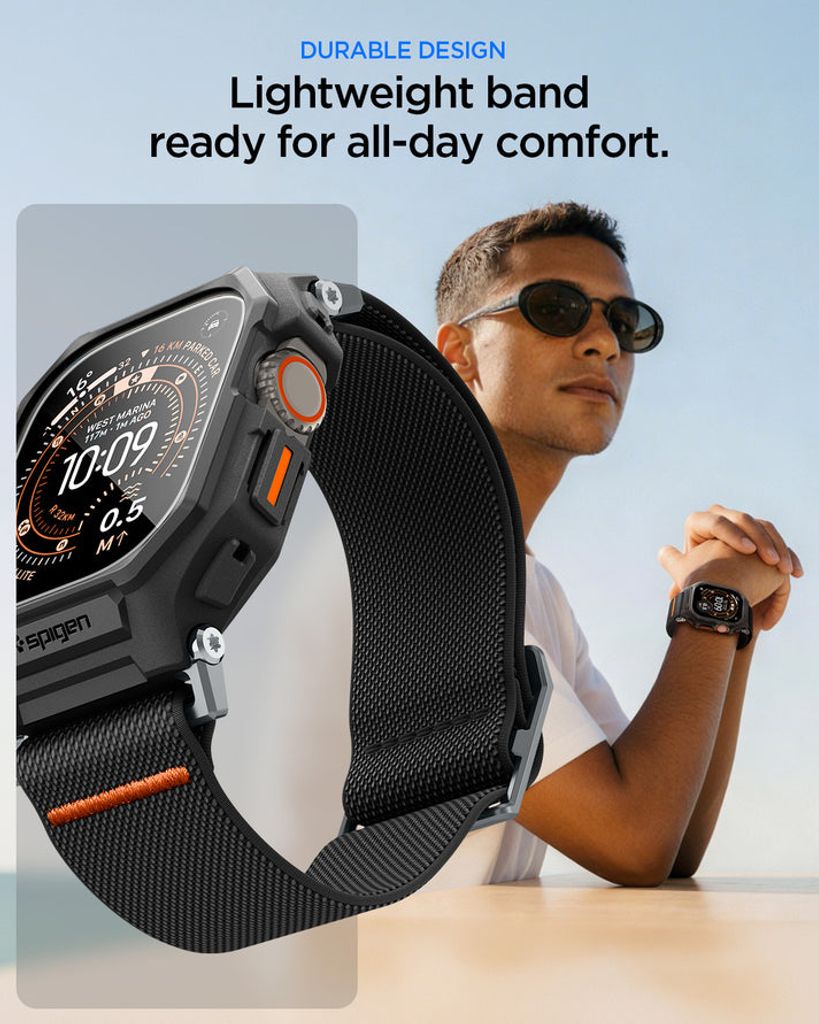 Spigen Apple Watch Ultra 4/3/2/1 49mm Kellonranneke & Kuori Lite Fit Pro näytönsuojalla  - Musta