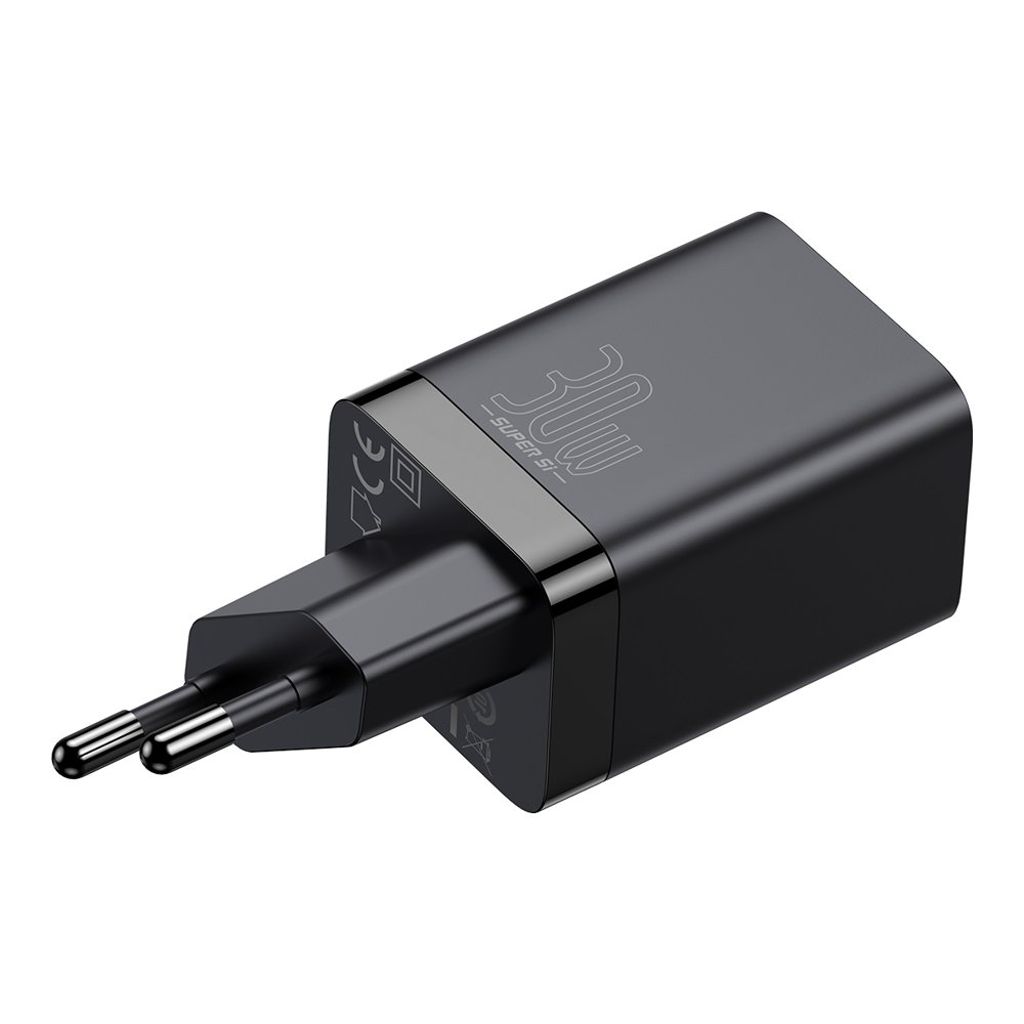 Baseus Super Si Pro hurtigoplader USB & USB-C 30W sort