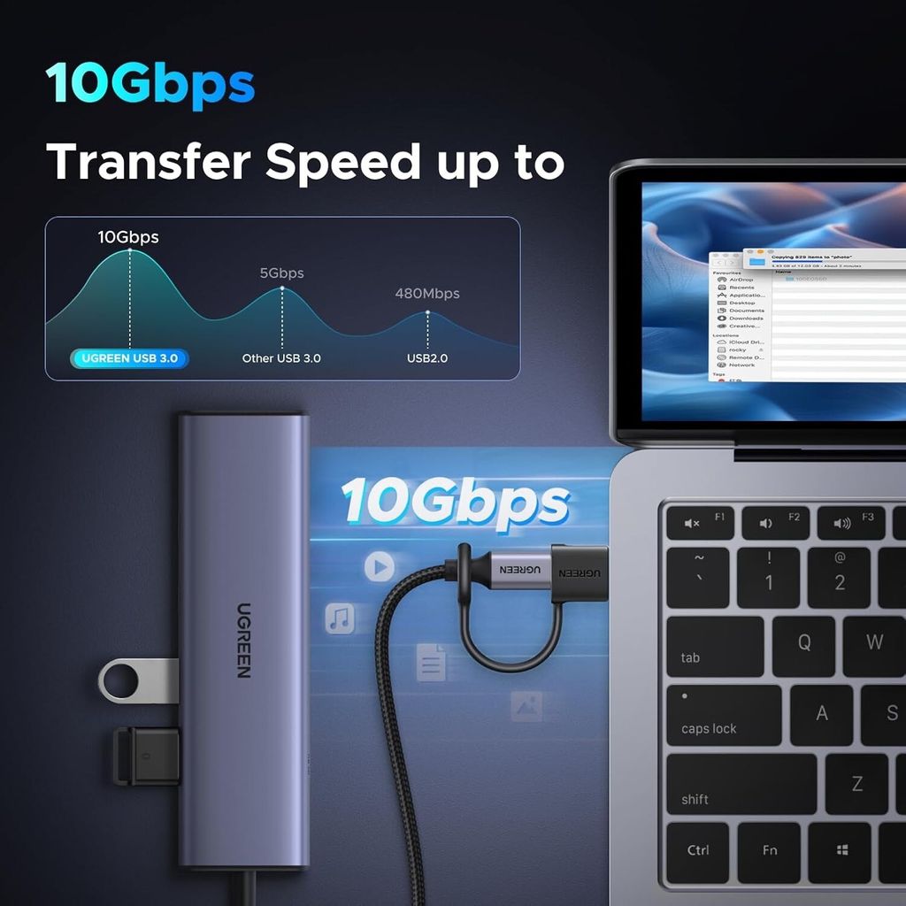 UGREEN USB-A Male to USB-C Female Adapter, 2pcs - Black