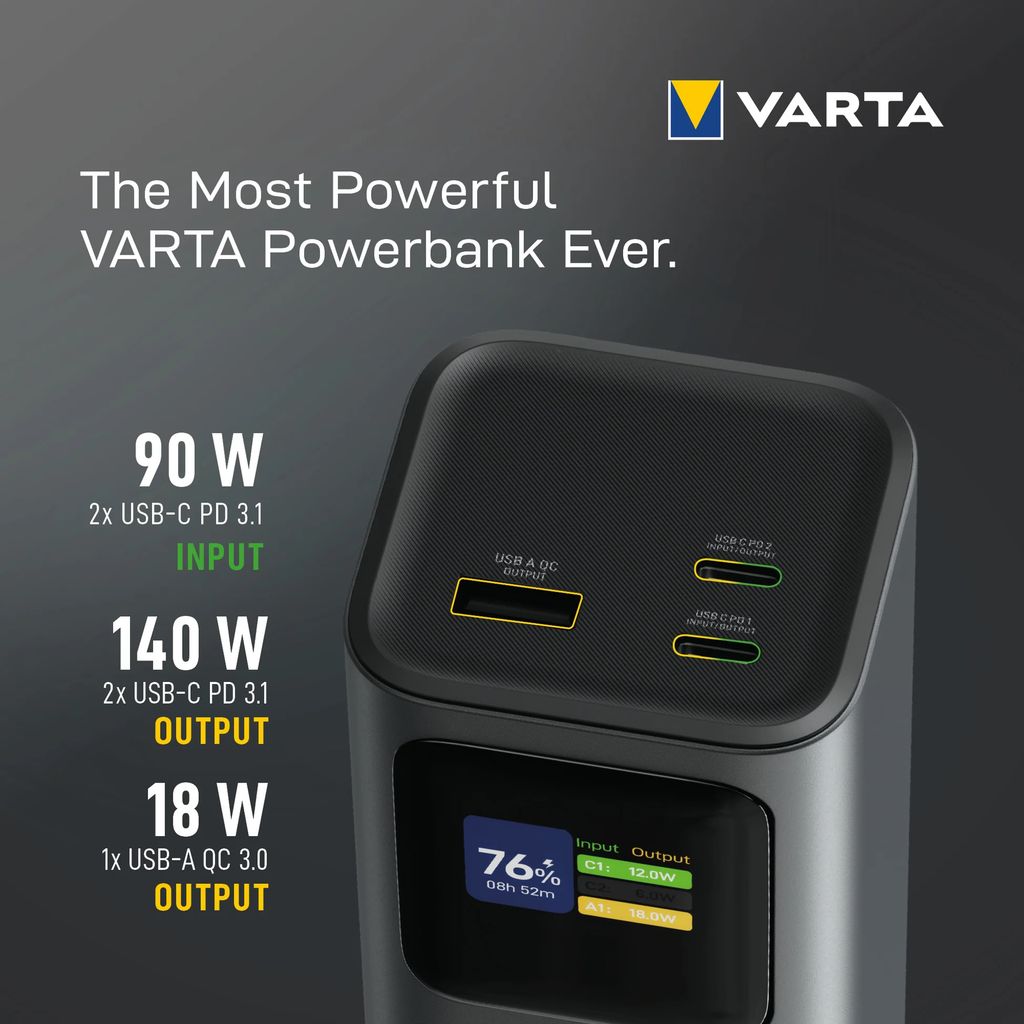 Varta 140W varavirtalähde, suuri kapasiteetti, 27000mAh – musta