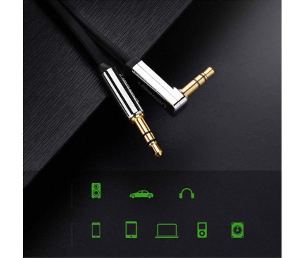 UGREEN AV119 3,5 mm til 3,5 mm lydkabel, vinklet – sort 1,5 m