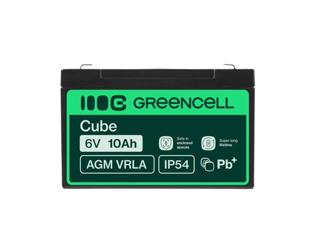 Green Cell 6V 10Ah VRLA-batteri til alarmer, kasser og leker