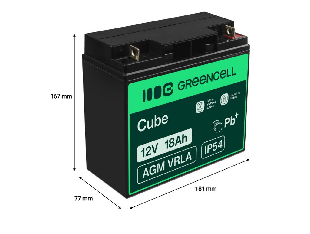 Green Cell AGM VRLA 12V 18Ah batteri för gräsklippare, skoter, båt, rullstol