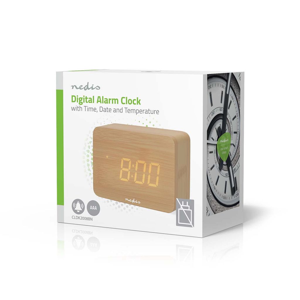 Nedis digital alarmklocka skrivbord med temperatur – trä