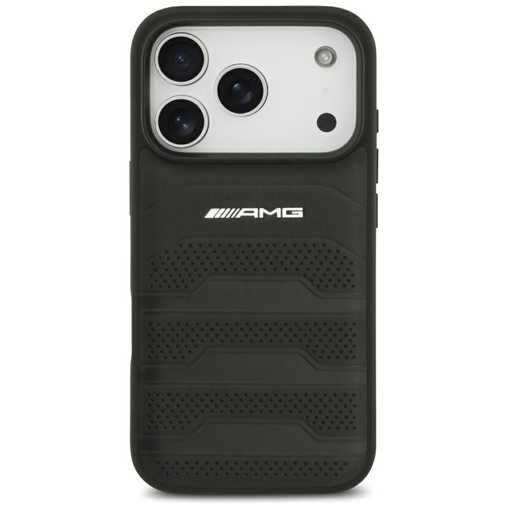 Mercedes AMG Leather Debossed Lines Logo -kuori till iPhone 18 Pro/17 Pro - Musta