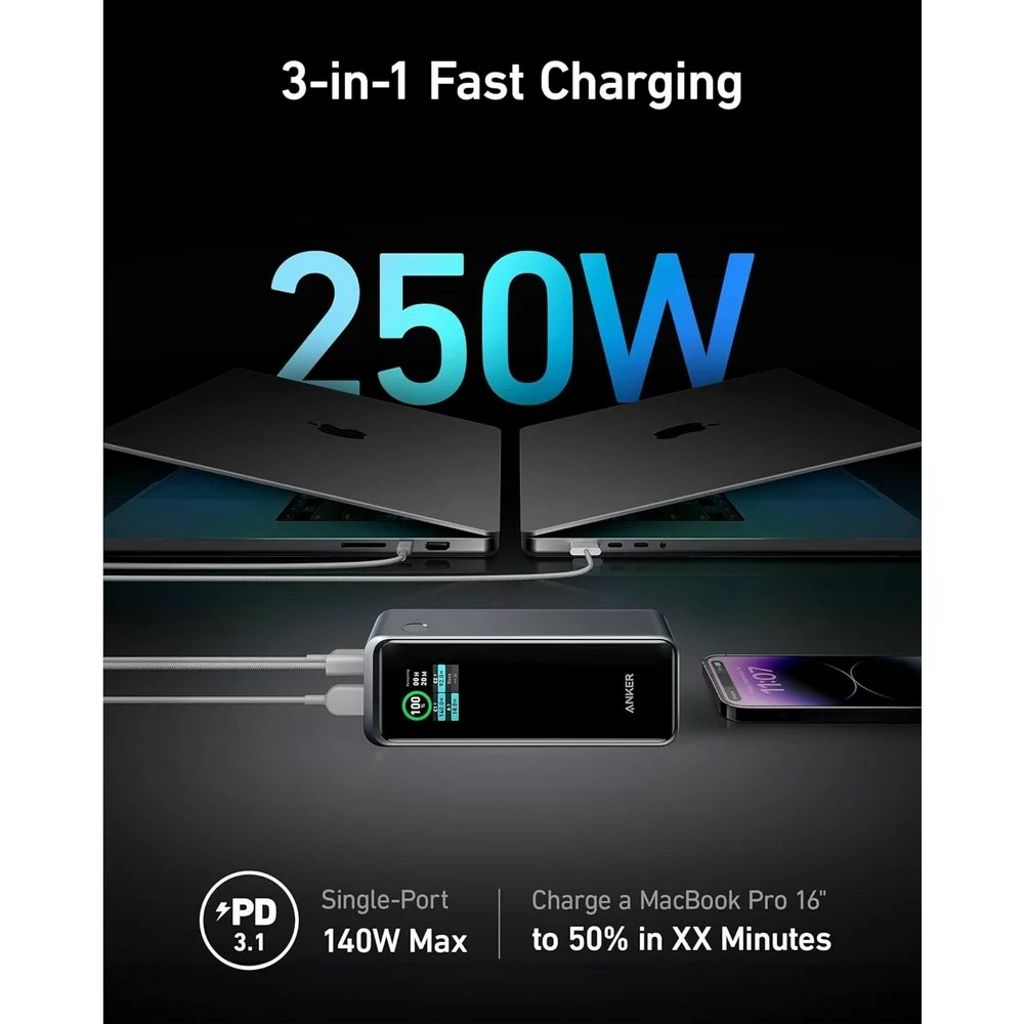 Anker Prime 27650 mAh 250W Powerbank - Sort