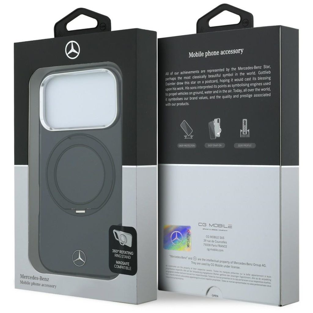Mercedes Ring Stand Iconic Logo MagSafe -kuori till iPhone 18 Pro/17 Pro - Musta