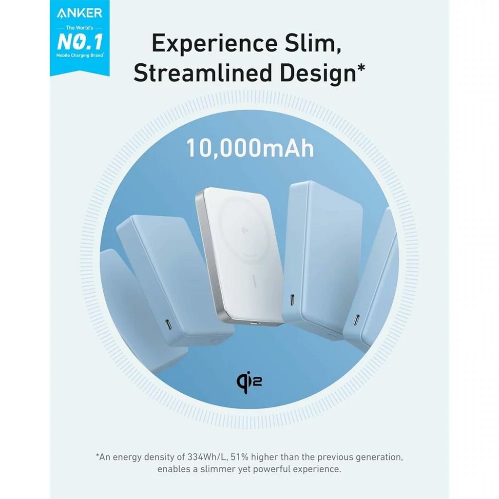 Anker MagGo Slim 10000 mAh Magnetisk Powerbank - 30W, Hvid