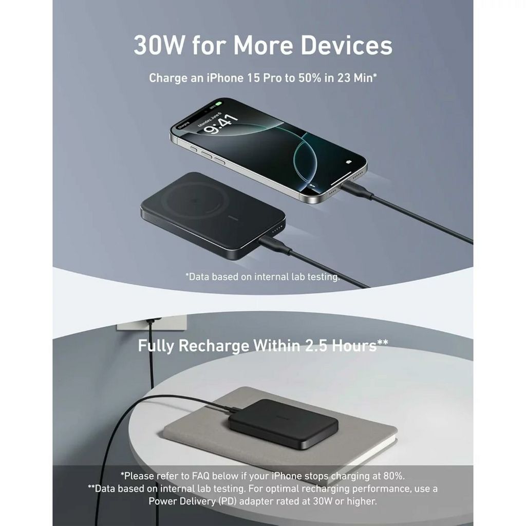 Anker MagGo Slim 10000 mAh Magnetisk Powerbank - 30W, Sort
