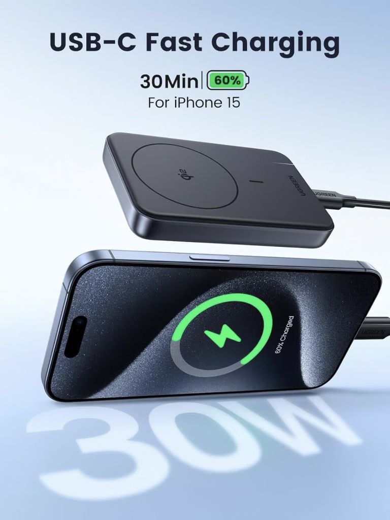 UGREEN PB761 Powerbank med trådlös laddning 10000mAh, 30W, PD + FQI – Grå